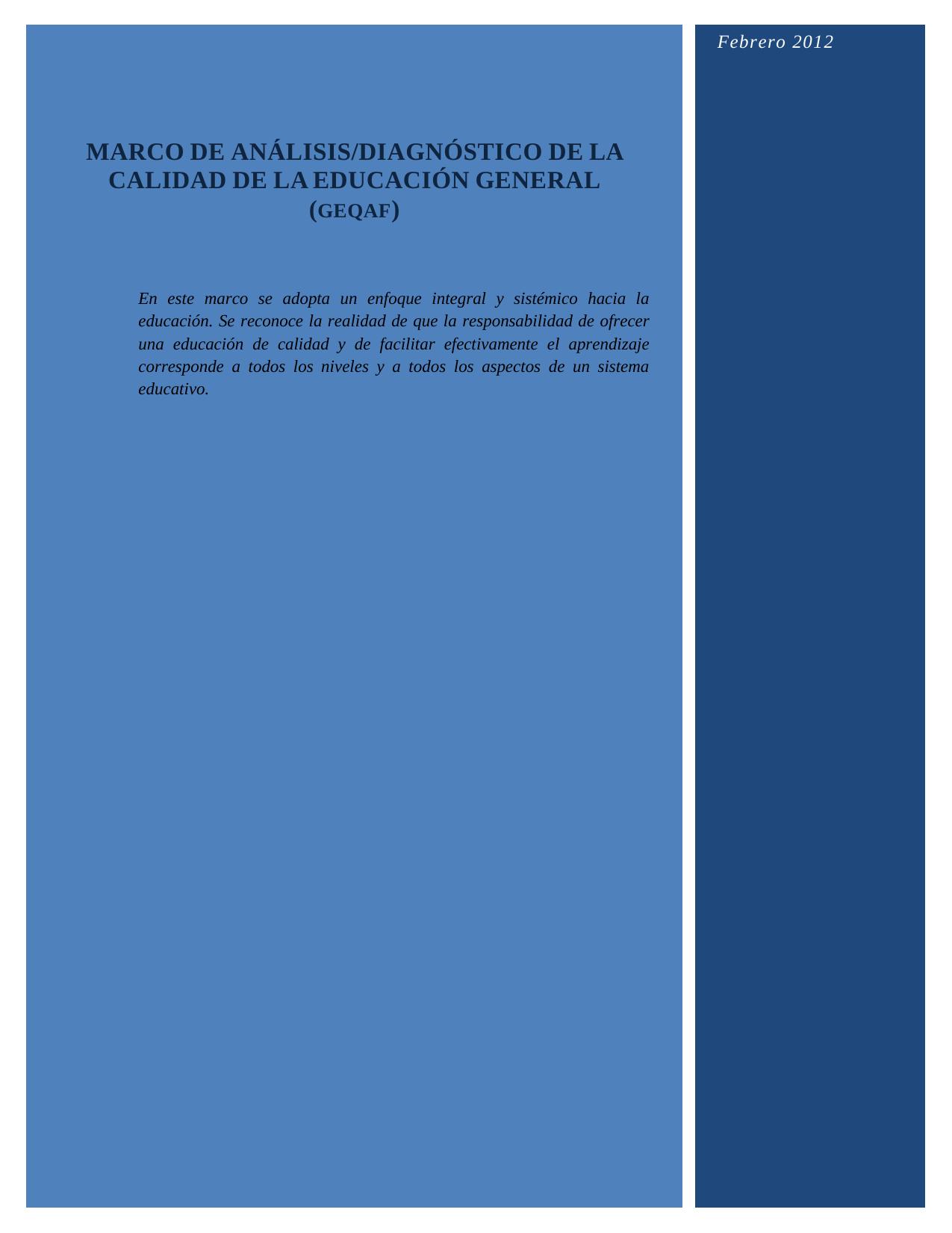 Marco de analisis/diagnostico de la calidad de la educacion general